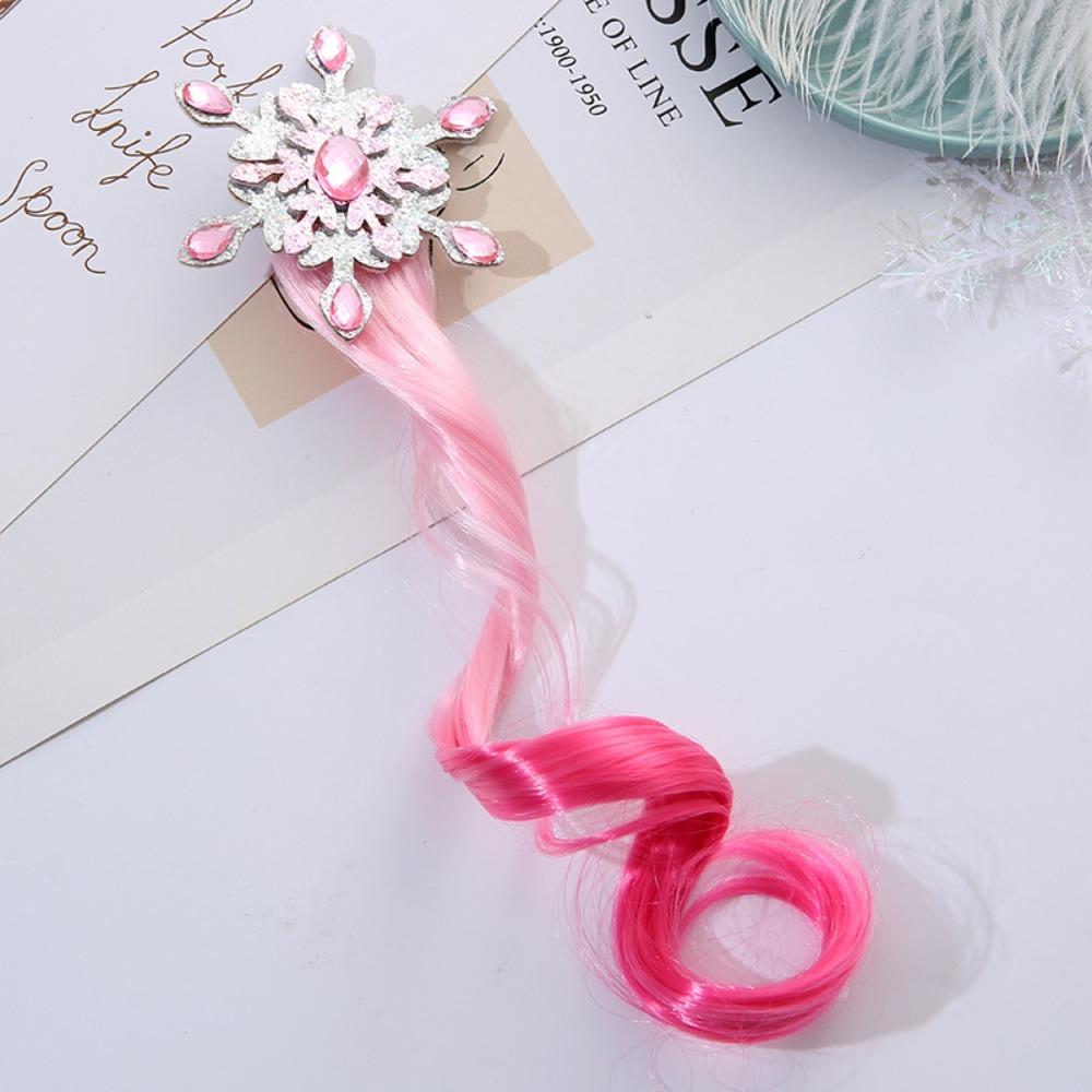 

Elastic Snowflake Wig Hair Clips Colorful Kids Wig Braid Cute Ponytail Hair Ropes Hair Accessories рожевий