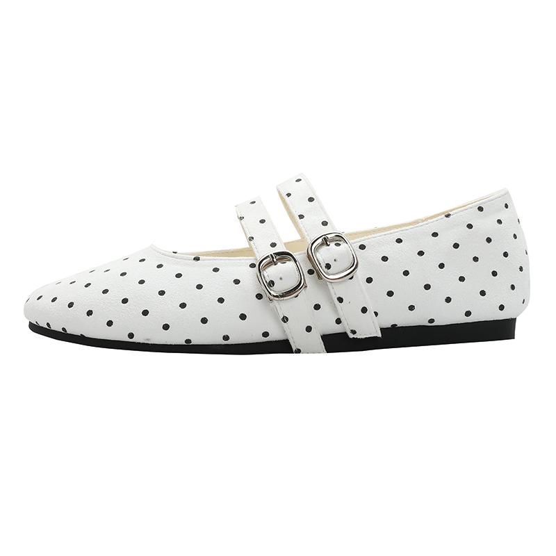 Fashion Fashion Polka Dot Design Ballet Flats Women Comfort Shallow Soft Sole Double Buckle Mary Jane Shoe Elegant Round Toe Casual Shoe