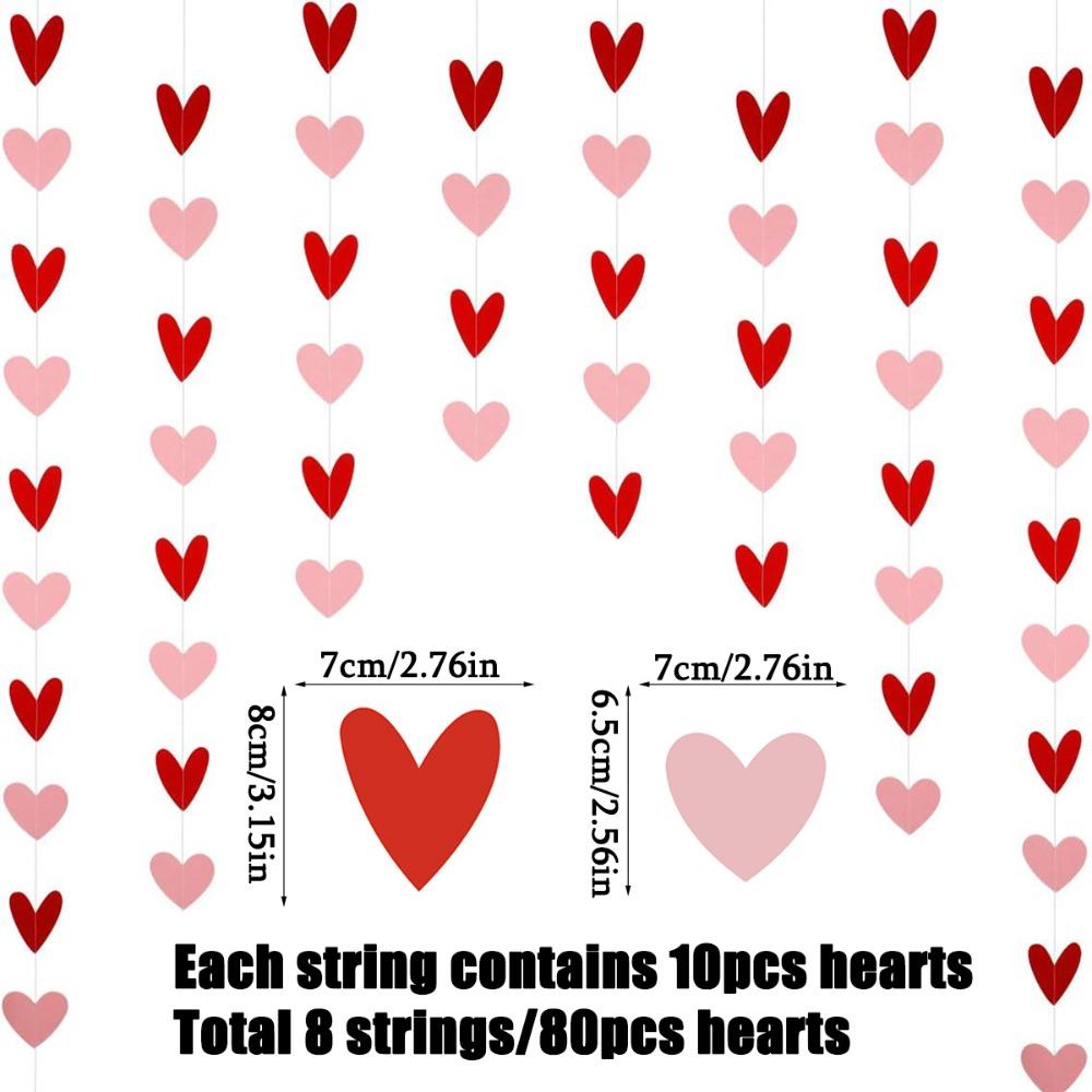 

8pcs Heart Streamers Garland Red Pink Valentines Day Decoration Hanging Hearts Valentines Day Banner Hanging Valentines Garland 80pcs