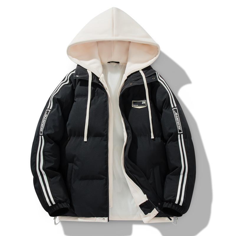 

Live cotton-padded men s 2025 fake two-piece hooded thickened thermal cotton clothes couple jacket men s cotton-padded jacket S чорний