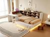 Upholstered Bed 90 X 200 Cm, With Multi-Level Storage, LED Lighting, Integrated Sockets In the Headboard, Side Table, Upholstered Backrest, Beige