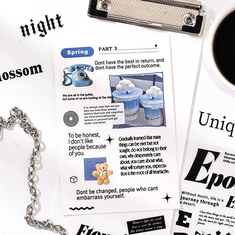 Yuezhen Creative English Imprint Die-Cut PET Journal Stickers