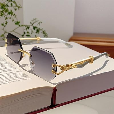 Nuevas Gafas de Sol Sin Marco con Patas de Leopardo y Textura de Madera con Sensación de Alta Gama Retro para Conducir Protección Solar y Protección UV400