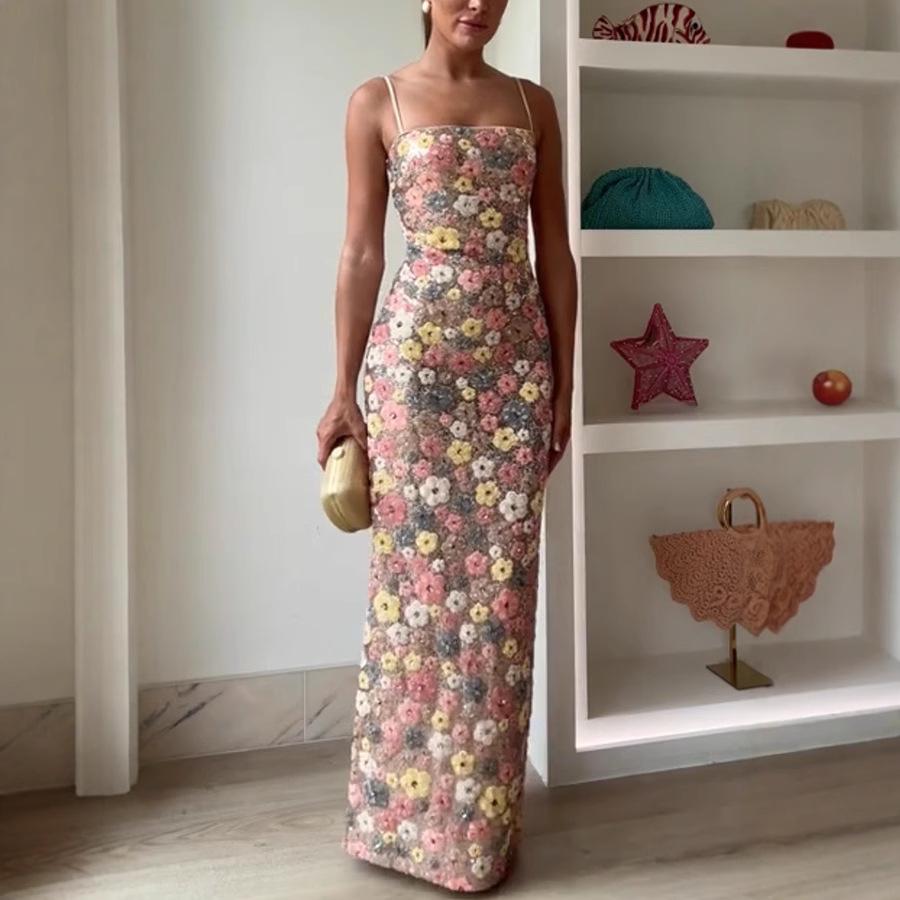 Европейское весенне-летнее облегающее вечернее платье с пайетками на тонких бретельках 2026 Medium