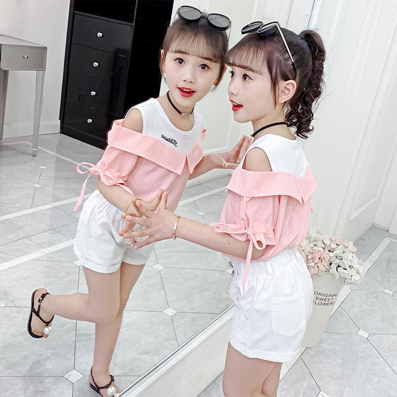 

Летний костюм-двойка для девочек 2025 г.: Топы и шорты с открытыми плечами для детей 150 cm