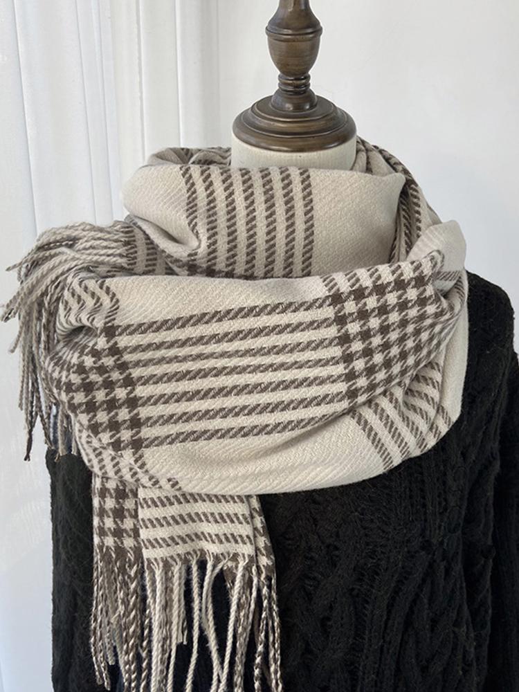 Women Winter Knitted Scarf Headscarf Ladies Men Casual Preppy Classic Plaid Tassel Scarve Mujer Male Wrap Shawl New Unisex Lover