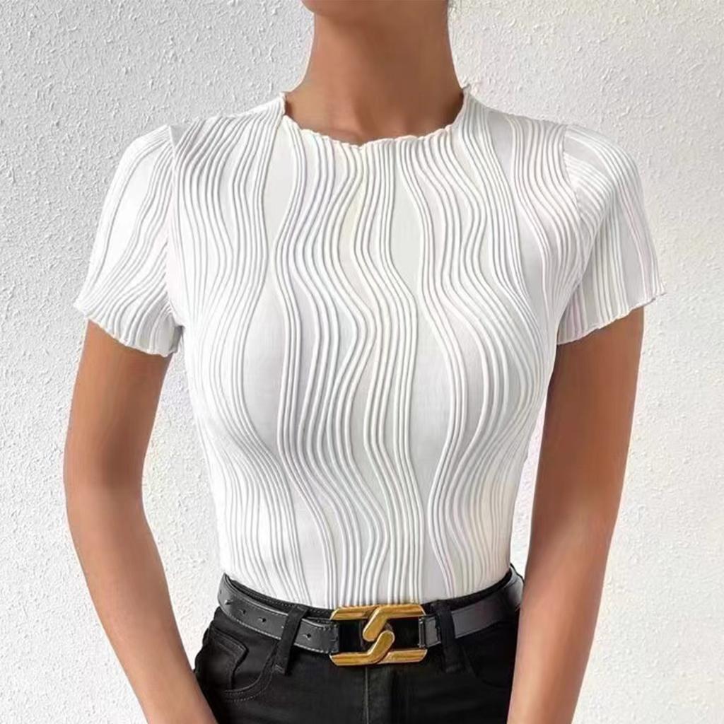 Women's Solid Color Round Neck Slim Short Sleeve T-shirt Top