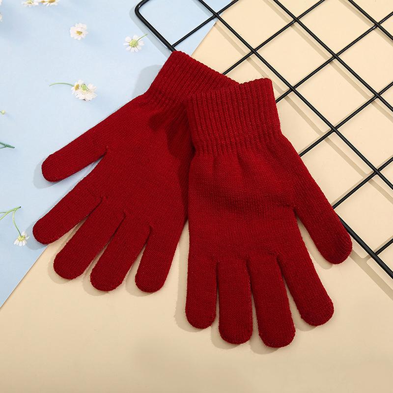 1Pair Simple Knitted Couple Gloves Winter Solid Color Full Finger Mittens Hand