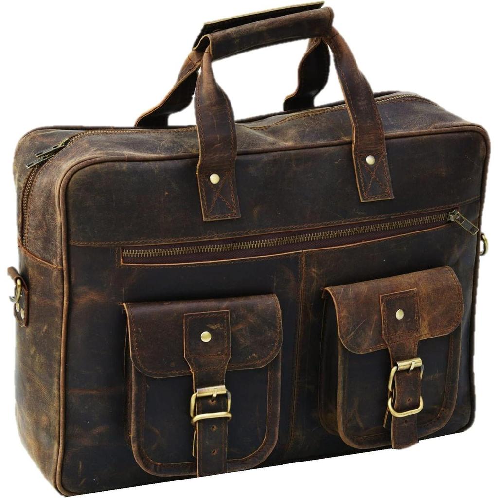 Mens Messenger Bag 16 Inch Vintage Genuine Leather Briefcase Large Computer Laptop Shoulder Bag Brown