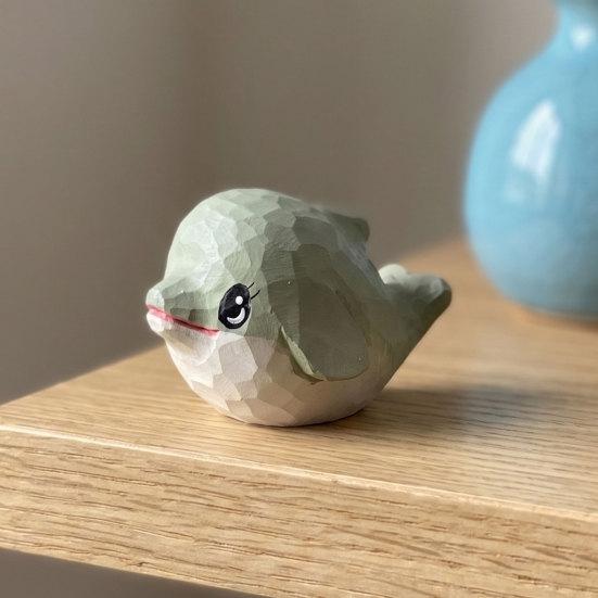 Hand-Carved Wooden Dolphin Figurine Cute Dolphin Statue Ocean Animal Desk & Home Decor, Handmade Wood Dolphin Ornament, Unique Gift for Animal Lovers