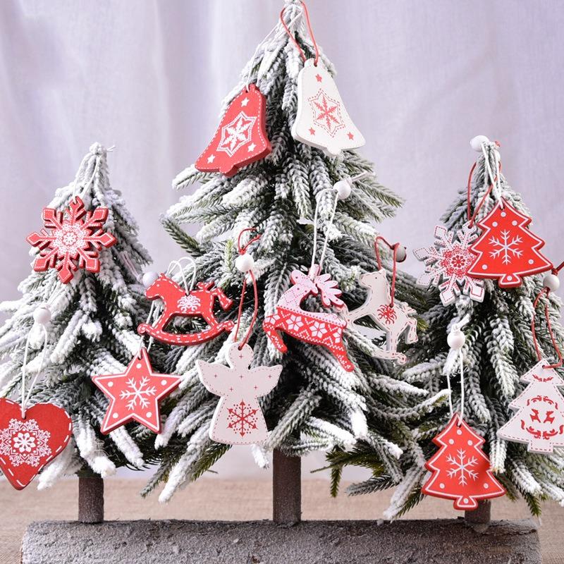 12Pcs Creative Christmas decorations DIY Christmas wooden pendants Christmas tree box set reindeer bell angel heart pendants