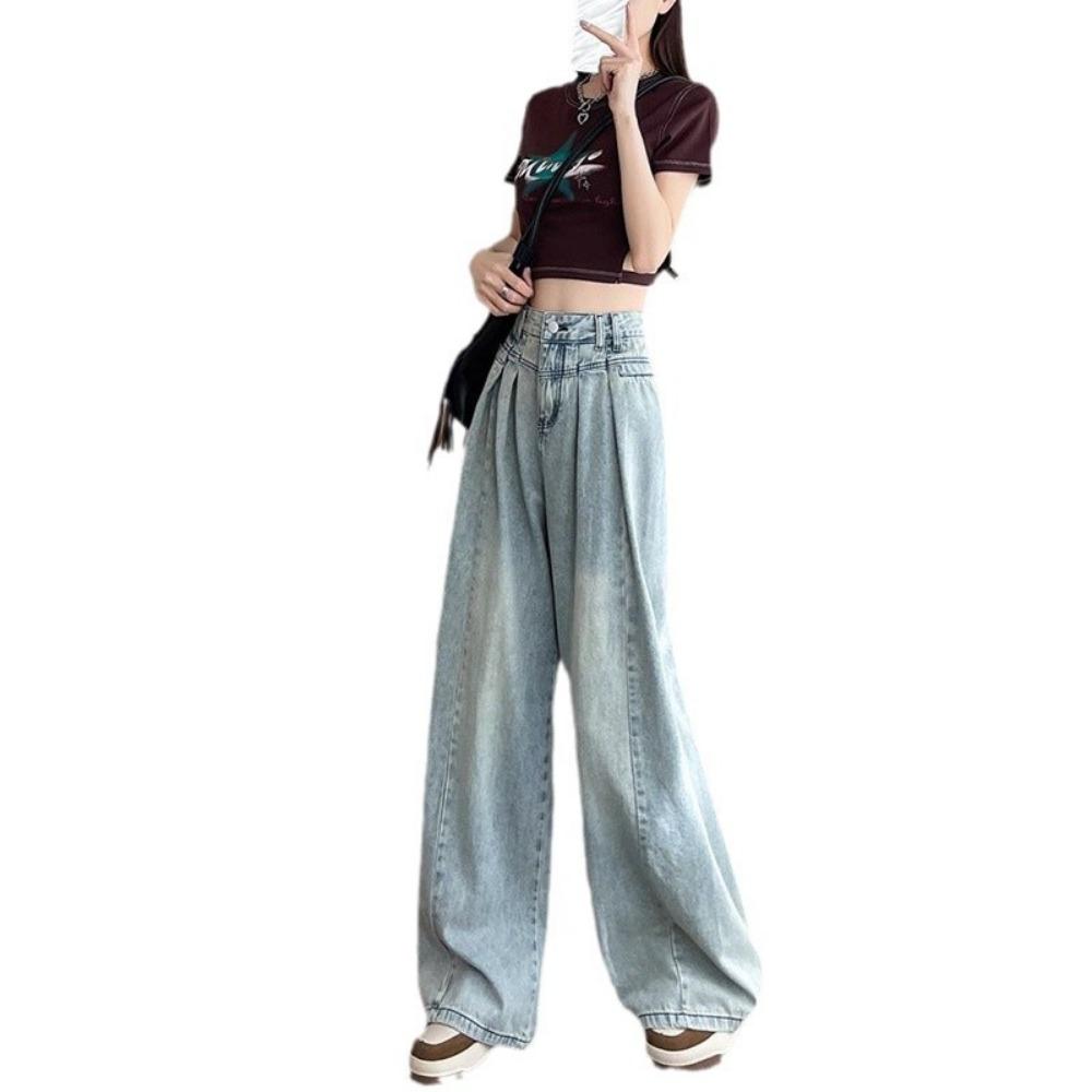 Folded Wide-leg Jeans Women's Loose Design Sense High Waist Spring and Autumn New Versatile Wide-leg Jeans Tide