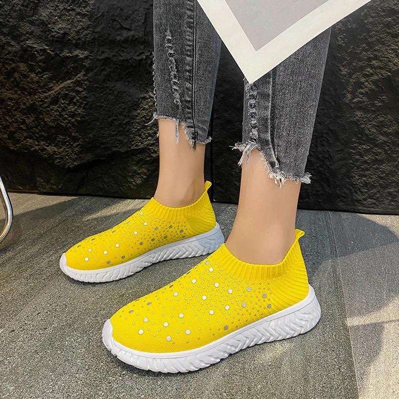 Moda 2024 Scarpe Sportive da Donna Comode a Punta Rotonda Tinta Unita a Bocca Bassa Slip-On Tessuto Elasticizzato Traspiranti con Suola Piatta