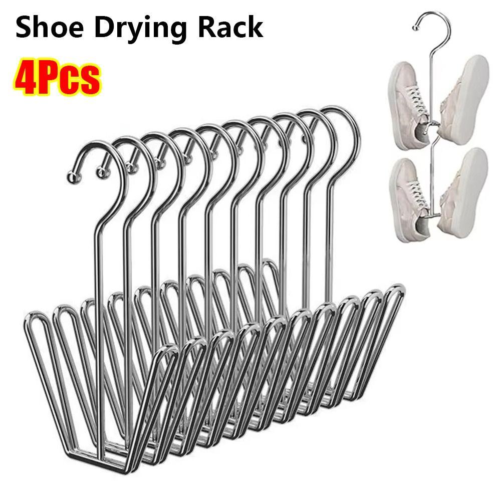 4Pcs/Pack Silver Shoe Drying Rack Stainless Steel Storage Organizer New Clothes Hanger Hook