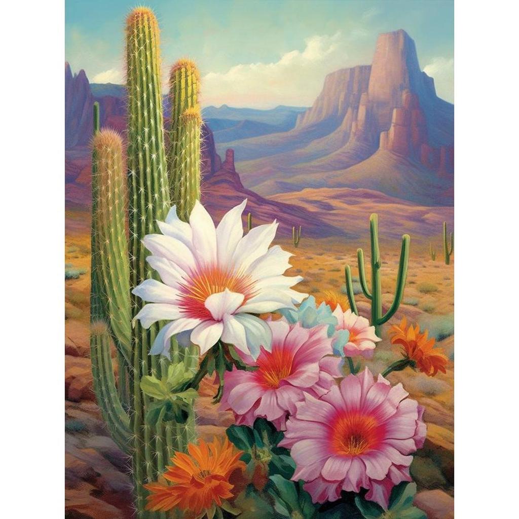5D DIY Full Round Drill Diamond Painting Desert Cactus Flowers Home Decor
