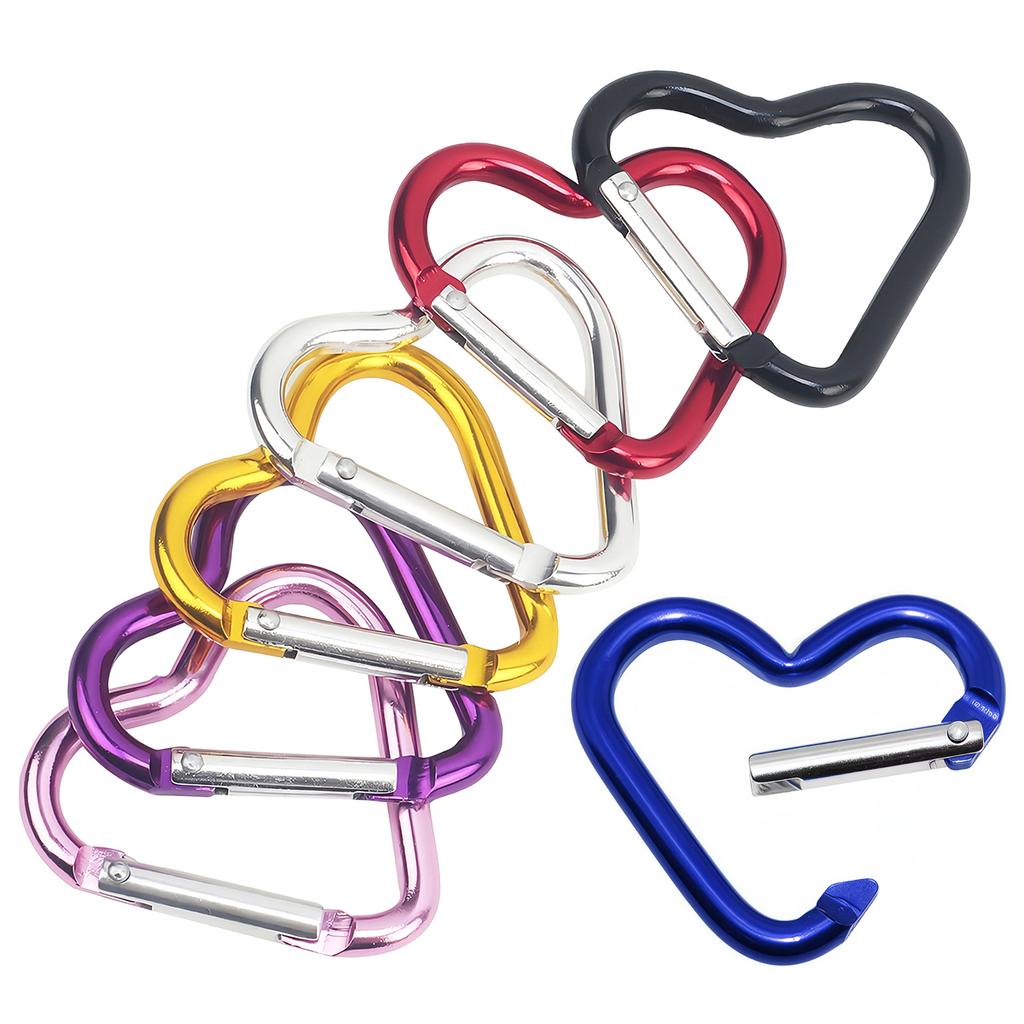 Heart-shaped Aluminum Carabiner Key Chain Clip Outdoor Camping Keyring Spring Hook Water Bottle Hanging Buckle Travel Accessory