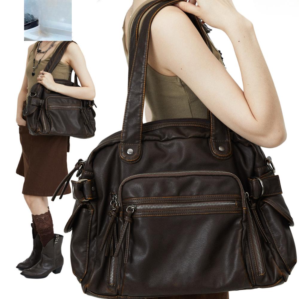 Retro torba shopper torba motocyklowa miękka skóra PU duża pojemność torba na ramię Y2K punkowa wielokieszeniowa torba na ramię