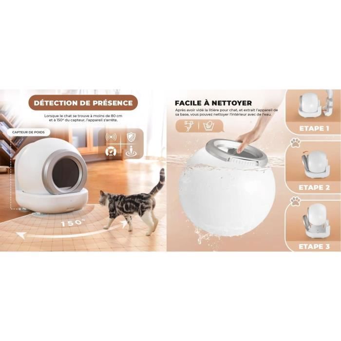 KITTY - Selbstreinigende Katzentoilette 65 L zerlegbar und waschbar - APP-Konnektivität - 57 x 50 x 53 cm