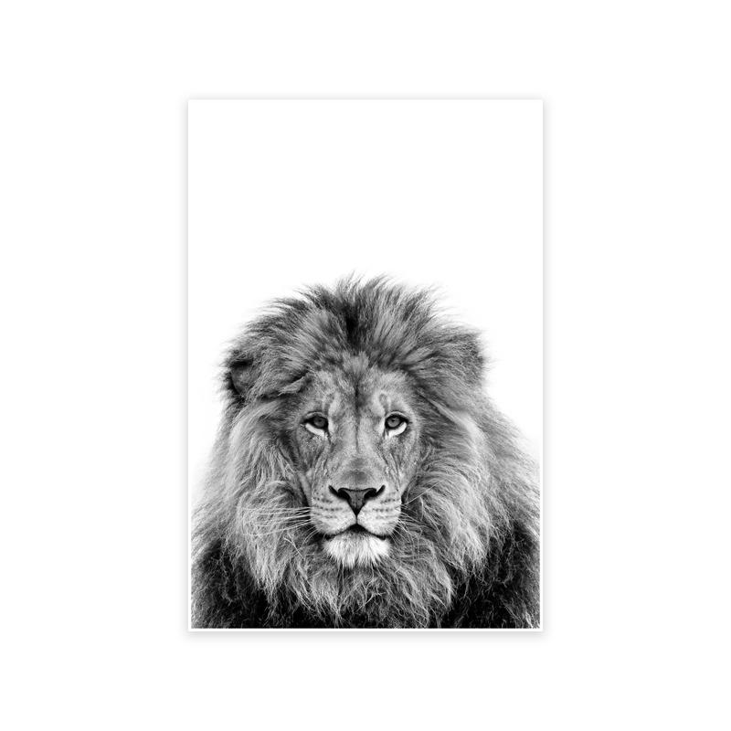 Lion and Lioness Animal Canvas Print Black White Abstract Watercolor Painting Poster Nursery Wall Art Pictures Living Room Decor