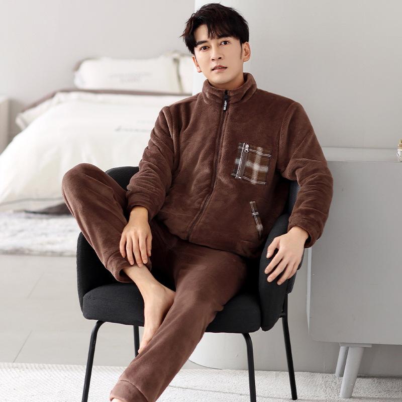 Pajamas Men'S Winter Coral Fleece Thickened Fleece Men'S Autumn And Winter Flannel Men'S Large Size Warm Winter Loungewear