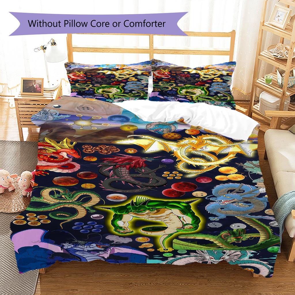 DRAGON BALL Pattern Bedding,Quilt Set Quilt Cover Pillowcase Home Birthday Gift (1 * Duvet Cover + 2 * Pillowcase, Without Core)