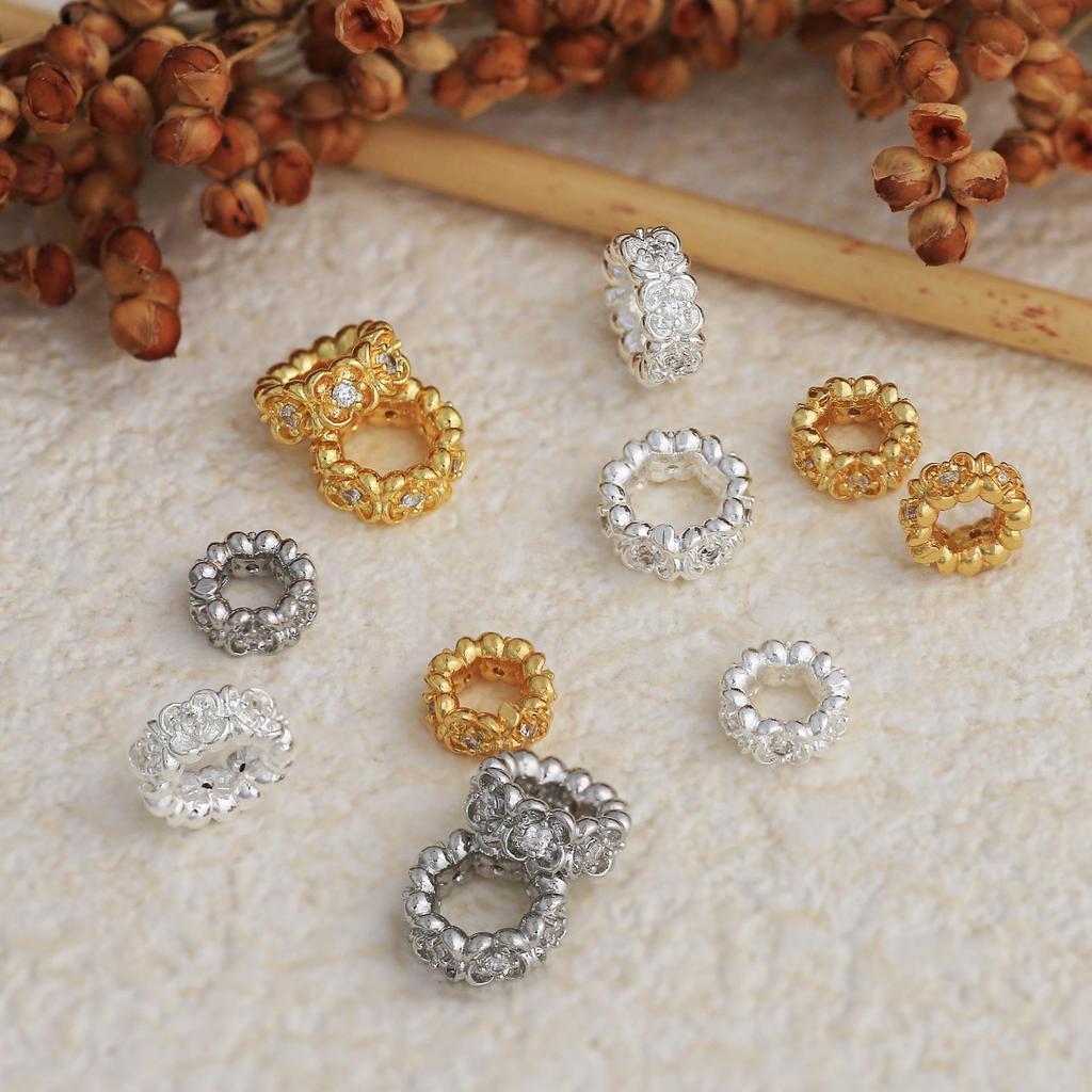 18K Gold-Plated Zircon Flower Spacer Beads with Rhinestones for DIY Jewelry