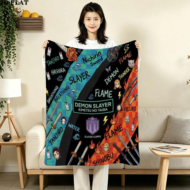 1PC Demon Slayer Patterned Flannel Blanket Suitable For All Seasons For Home Decor Warmth And Comfort Gifts Holiday Present