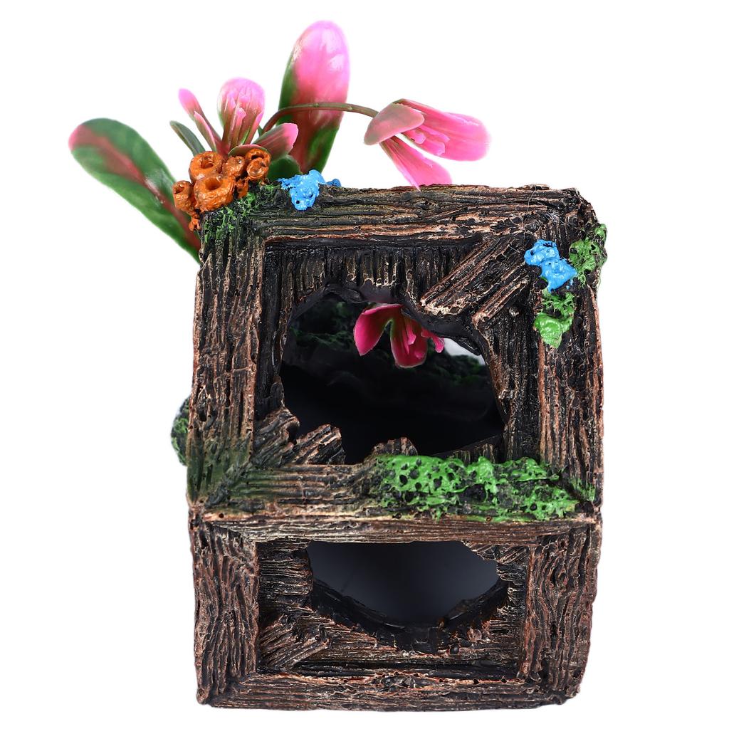 Aquarium Resin Decoration Innovative Simulation Landscaping Hollow Design Wooden Box Shape Fish Tank Decoration for Home