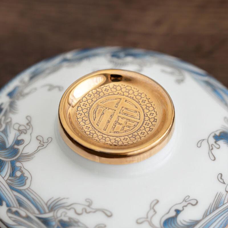 Dehua Ceramic Gold-Traced Fish Design Office Tea Cup