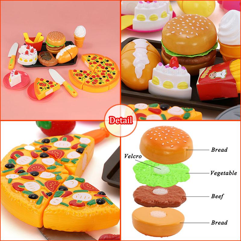 Kids Simulation Food Cooking Game Pretend Kitchen Toys Girls Play House Party Activity Games Pizza Pan Dessert Cake Hamburg Set