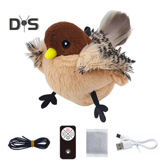 Flapping Bird Cat Toy Interactive Chirping Bird Catnip Toy with Lifelike Sound Touch Activated Rechargeable Bird Cat Kicker Toy for Indoor Cats