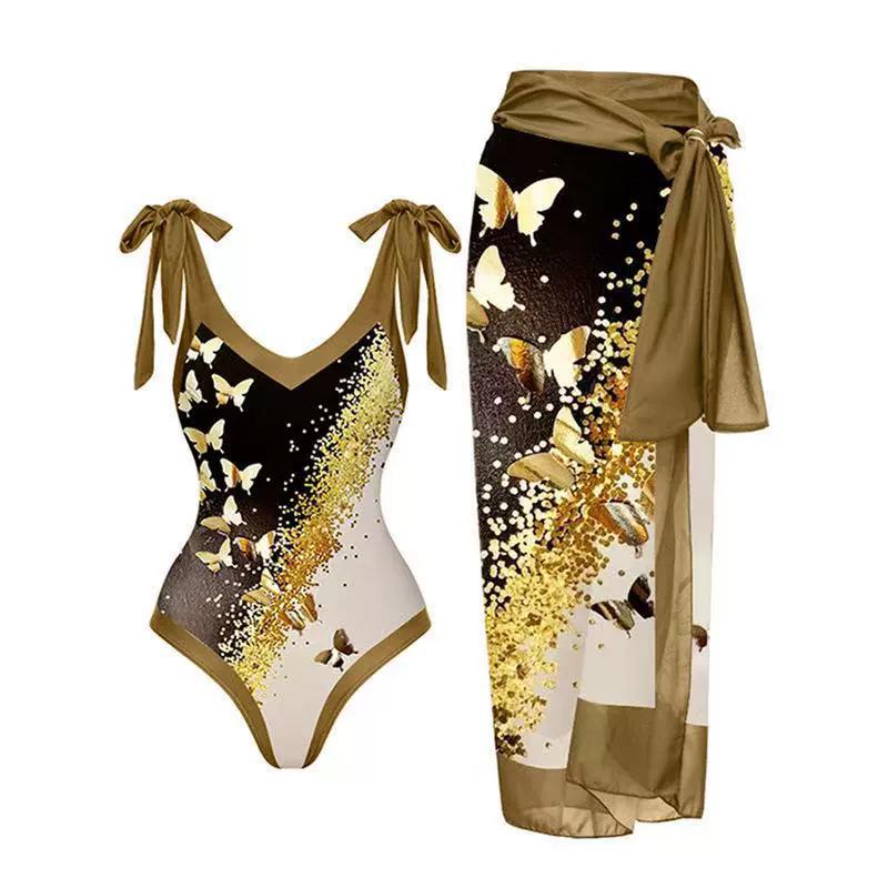 2025 Euro-American Vintage Slimming One-Piece Swimsuit for Beach and Hot Spring