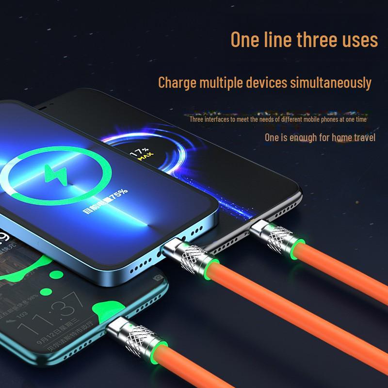 

120W Zinc Alloy Fast Charging Cable 3-in-1 for Apple, Android, Huawei