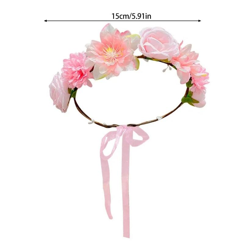 Girls Floral Hair Band Soft Fabric Flowers Headpiece Floral Hair Wreath For Kids Birthday Party Wedding Photo Prop