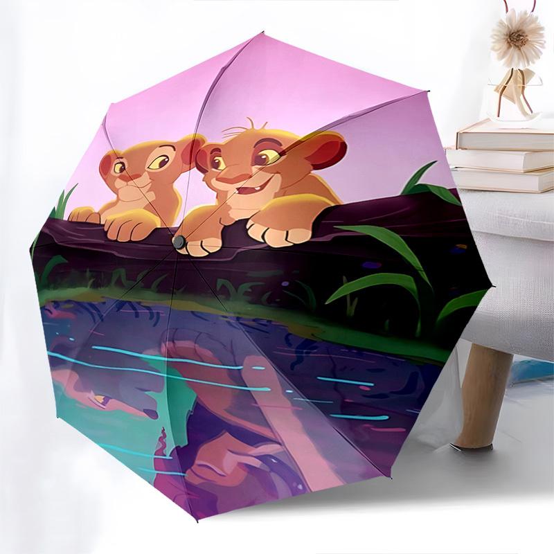 Lion Cubs, Reflection Themed Automatic Opening and Closing Umbrella, Brightly Colored 8-rib Portable Umbrella, Suitable for Men and Women, A Perfect G