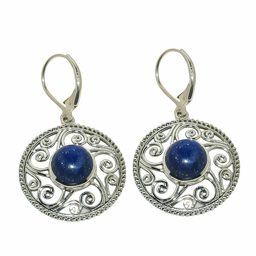 Natural Lapis Lazuli Gemstone 925 Solid Sterling Silver Gift Earring 1.50" M9h66