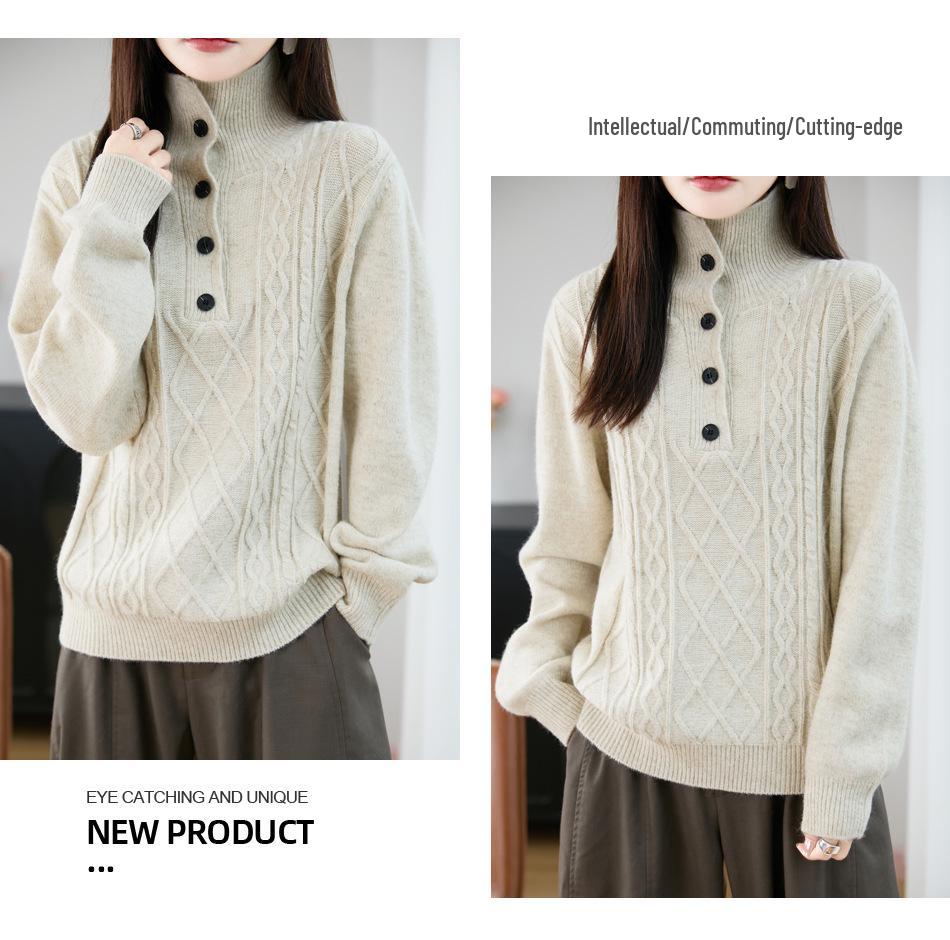Women's Thickened Lapel Sweater: Warm Stand-up Collar Knitwear for Autumn/Winter