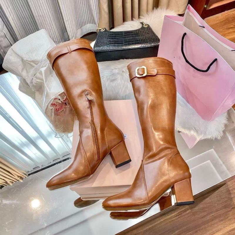

This MIUU new retro belt buckle side zipper thick heel boots autumn and winter new thin boots high 35
