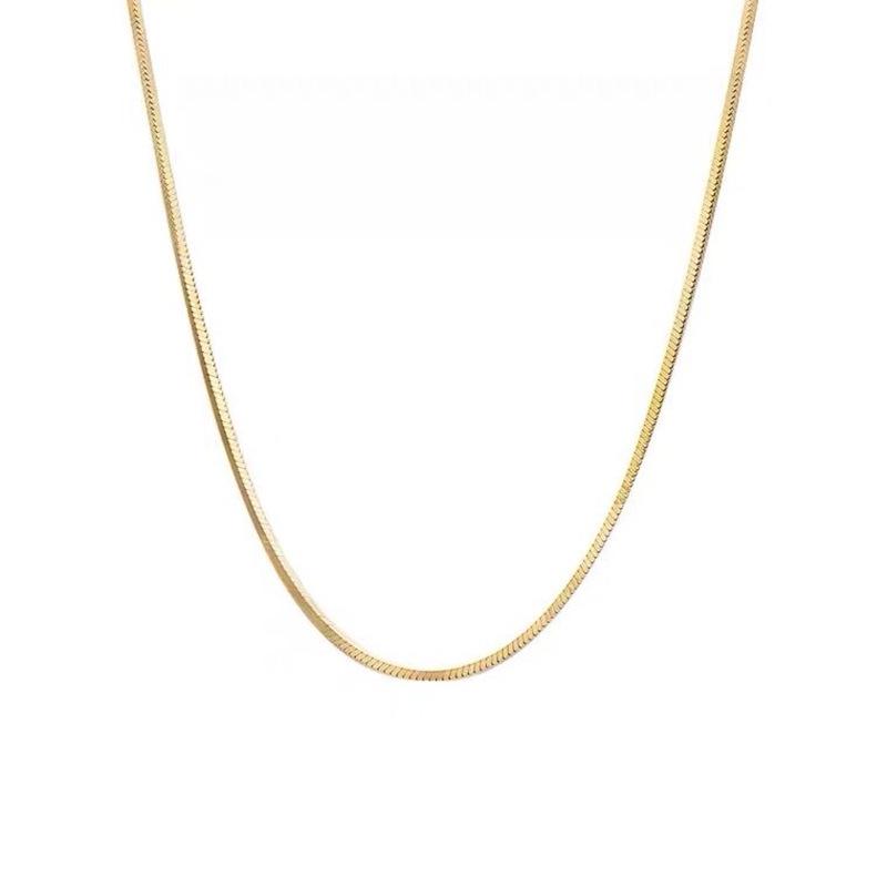 European Style Titanium Steel Snake Bone Choker Necklace - Thin, Stylish Plain Chain for Women