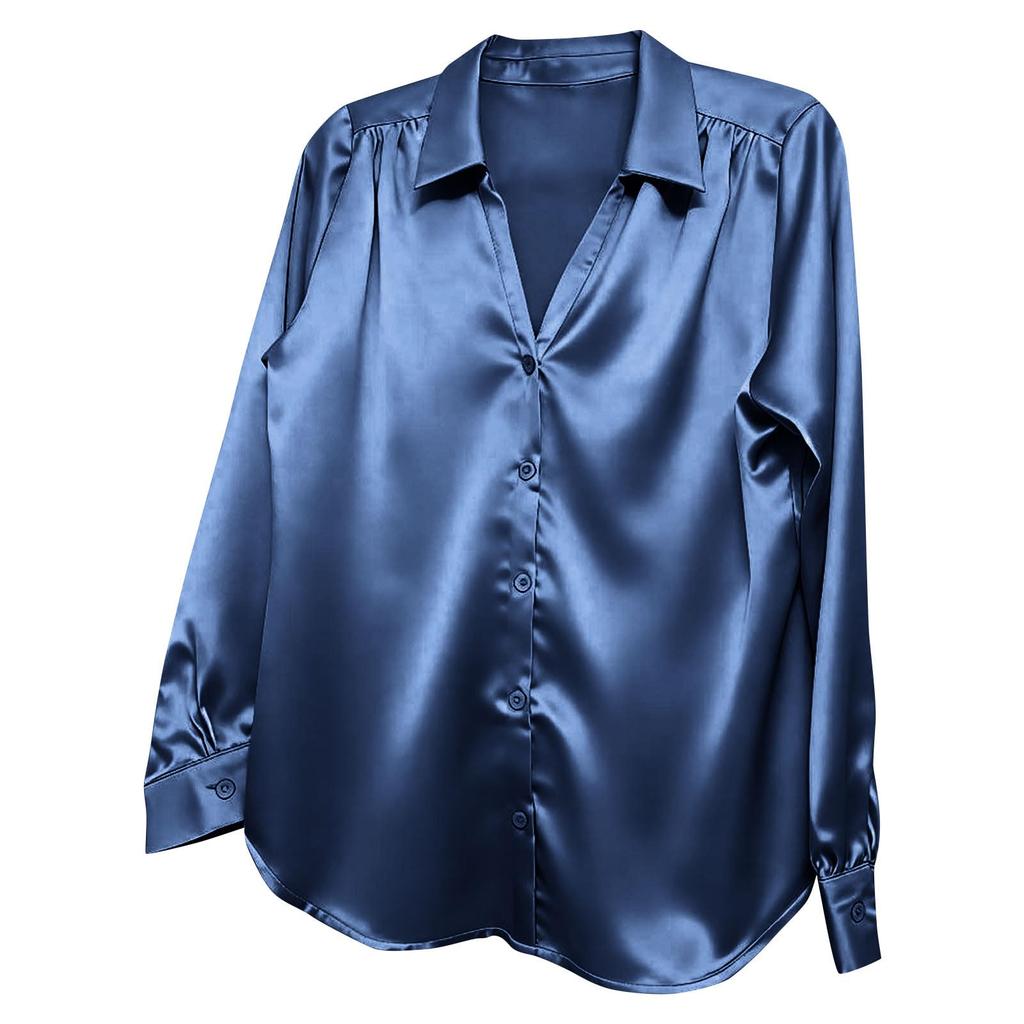 Women's satin button shirt workwear casual shirt collar long sleeve top