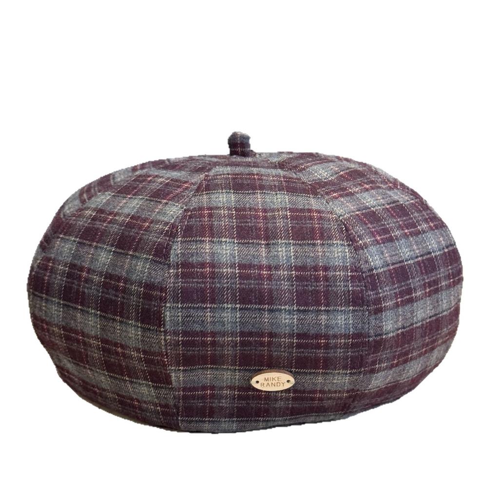 Koreanische Version Einfache kleine Etikett Karomuster Baskenmütze für literarische Frauen Retro All-Match Malermütze Großer Kopfumfang Kürbishut