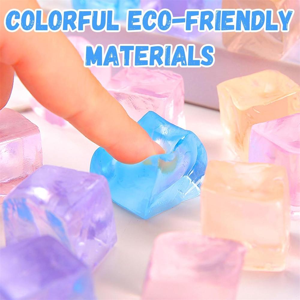 1/3/5/10 Pcs Fidget Toy Mini Squishy Toys Ice Block Stress Ball Toy Kawaii Transparent Cube Square Stress Relief Squeeze Toy