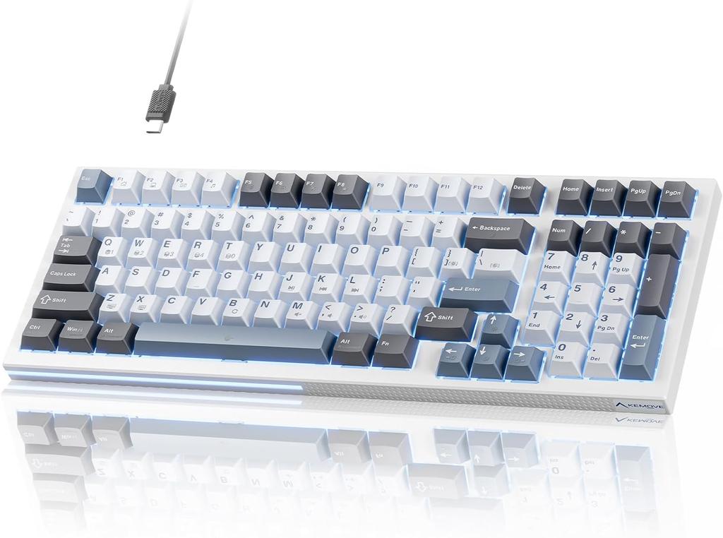 KEMOVE K98SE Gaming Keyboard, Quiet Mechanical Keyboard, 98 Keys, 50 Million-Click Durable Switches, Detachable Wired, USB C Power Cable, LED
