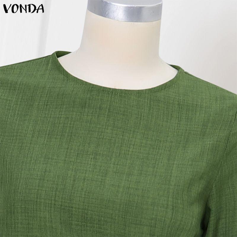 VONDA Women O Neck Long Sleeve Casual Loose Pleated Layers Maxi Rufffled Dress Robes