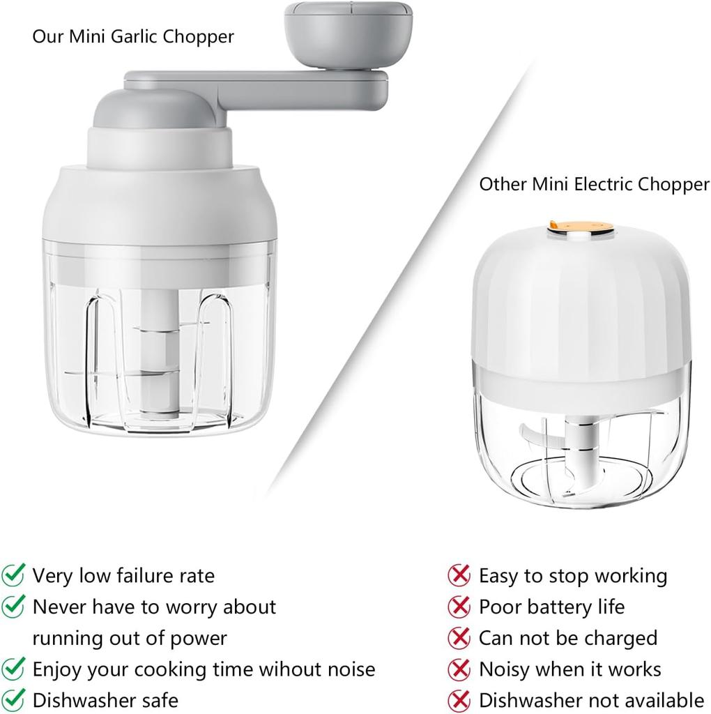 Manual Garlic Chopper, Mini Portable Veggie Cutter, 250ML Nut Grinder, Onion Mincer, Suitable for Ginger, Chili, Fruit, Meat, Potato Etc