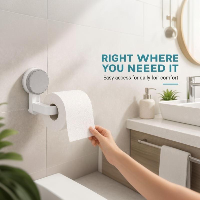 Suction Cup Toilet Tissue Holder No Drilling Self Adhesive Towel Roll Dispenser for Bathroom Kitchen Organization