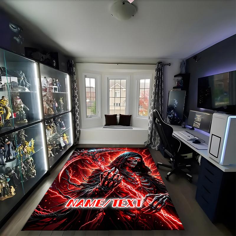 1PC Custom Name "Dark Reaper's Strike" Theme Floor Mat Ideal for Living Room, Game Rooms, Office, Bedroom,Floor Mat Playful Design