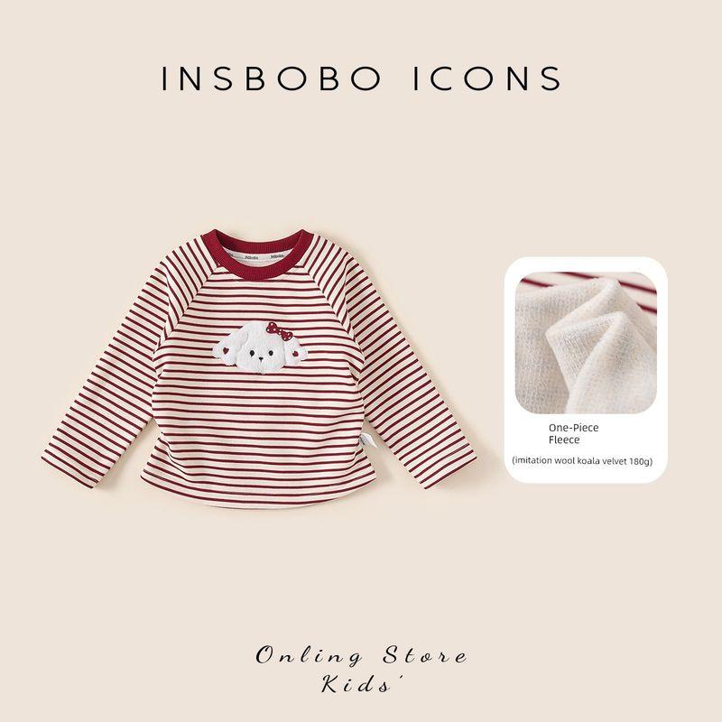 Insbobo Girls  Long-Sleeved T-Shirt 2026 Spring New Children s Top Little Girl Red Striped T-Shirt Spring and Autumn Red and White Stripes (Winter Style) 140