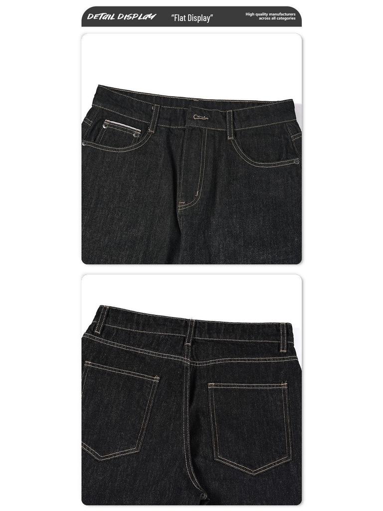 JIAMU Unisex Volné džíny s rovnými nohavicemi - Vysoký pas, Zeštíhlující, Vintage tmavě modrá džínovina