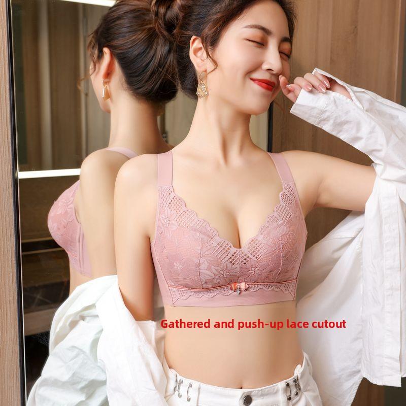 Women Sexy Lace Bra Wireless Thin Cup Breathable Push Up Magnetic Free Shaping Bra Comfortable Supportive Lingerie Underwear